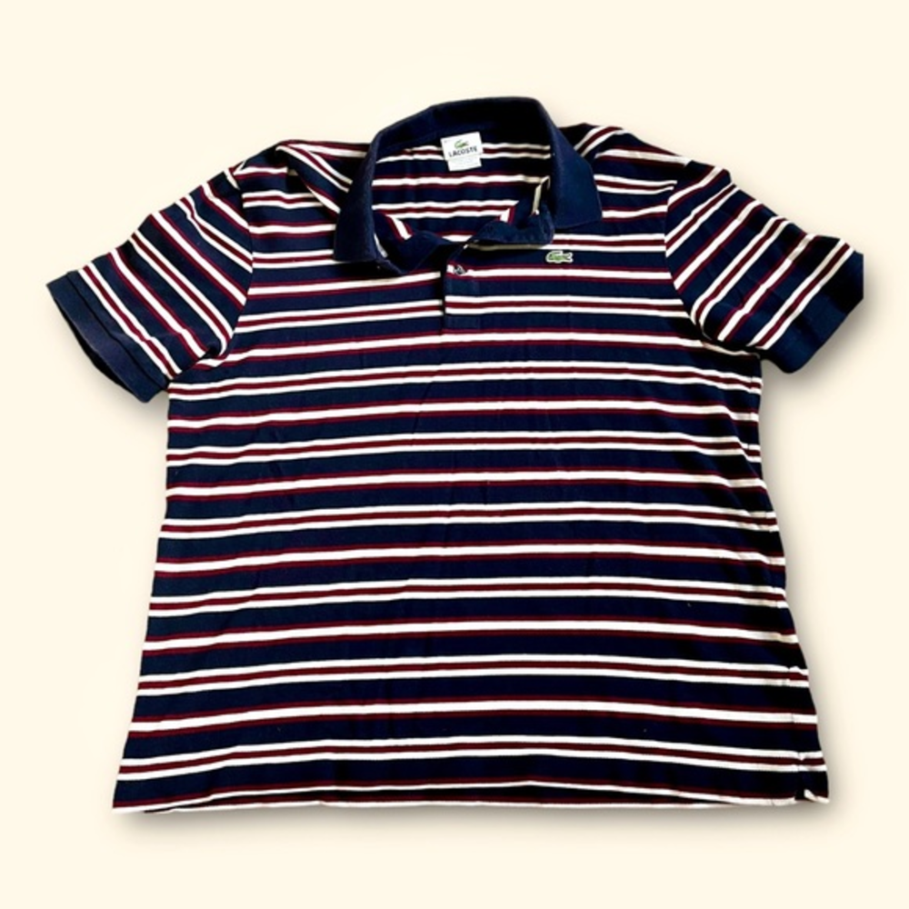Lacoste Polo Shirt Adult  Size 6 Blue Crocodile‎ Preppy Rugby Stripes Blue Red✅